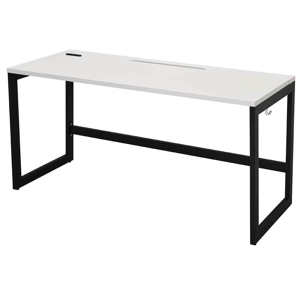 【法人様限定】送料無料 リスム デスク W1400×D600 ホワイト×ブラック脚 2ヶ口コンセント付き RFFLD-1460WH-BL