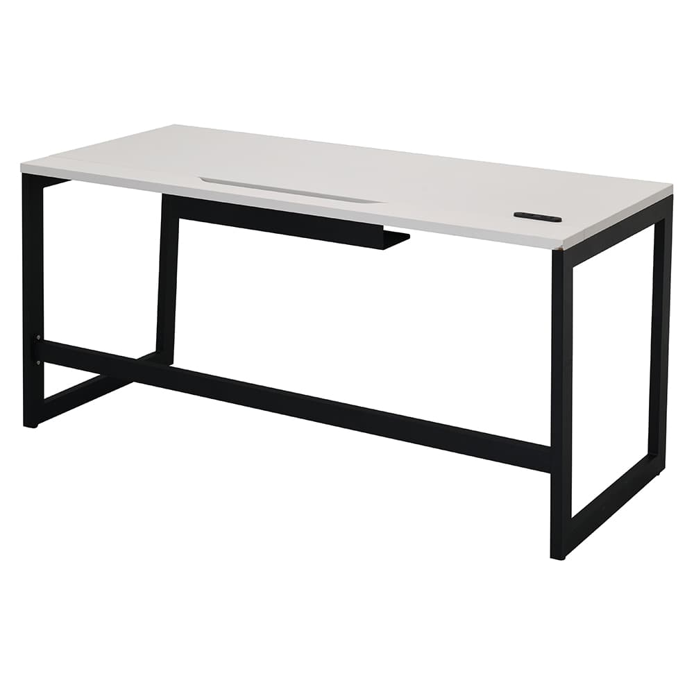 【法人様限定】送料無料 リスム デスク W1400×D600 ホワイト×ブラック脚 2ヶ口コンセント付き RFFLD-1460WH-BL - 画像 (3)