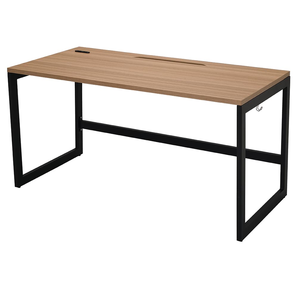 【法人様限定】送料無料 リスム デスク W1400×D700 ウォルナット×ブラック脚 2ヶ口コンセント付き RFFLD-1470DM-BL