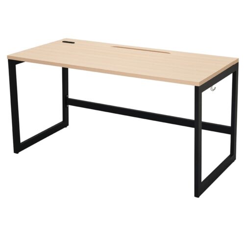 【法人様限定】送料無料 リスム デスク W1400×D700 ナチュラル×ブラック脚 2ヶ口コンセント付き RFFLD-1470NA-BL