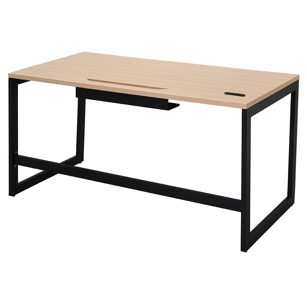 【法人様限定】送料無料 リスム デスク W1400×D700 ナチュラル×ブラック脚 2ヶ口コンセント付き RFFLD-1470NA-BL - 画像 (2)