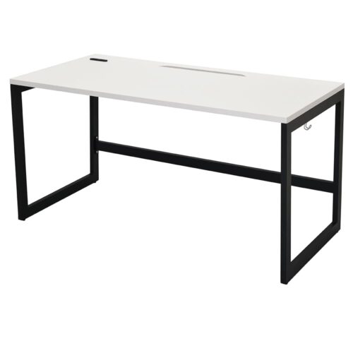 【法人様限定】送料無料 リスム デスク W1400×D700 ホワイト×ブラック脚 2ヶ口コンセント付き RFFLD-1470WH-BL