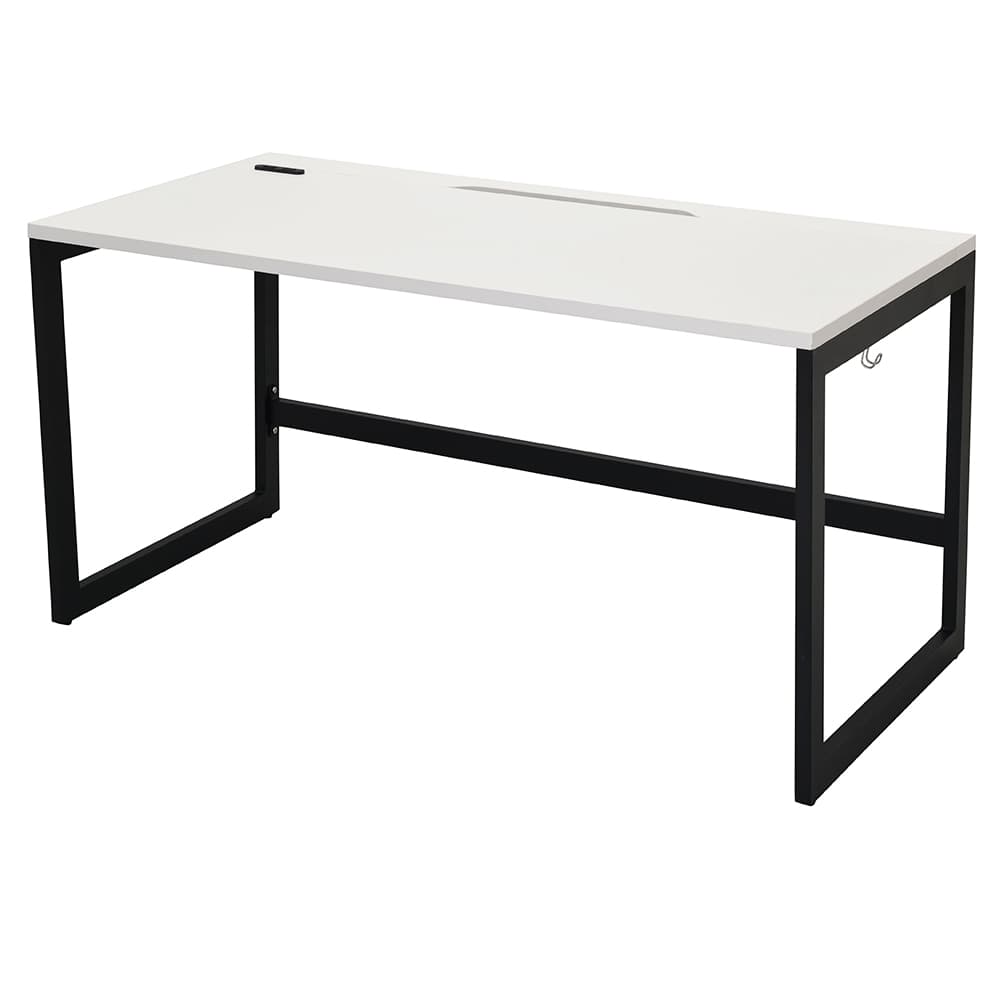【法人様限定】送料無料 リスム デスク W1400×D700 ホワイト×ブラック脚 2ヶ口コンセント付き RFFLD-1470WH-BL