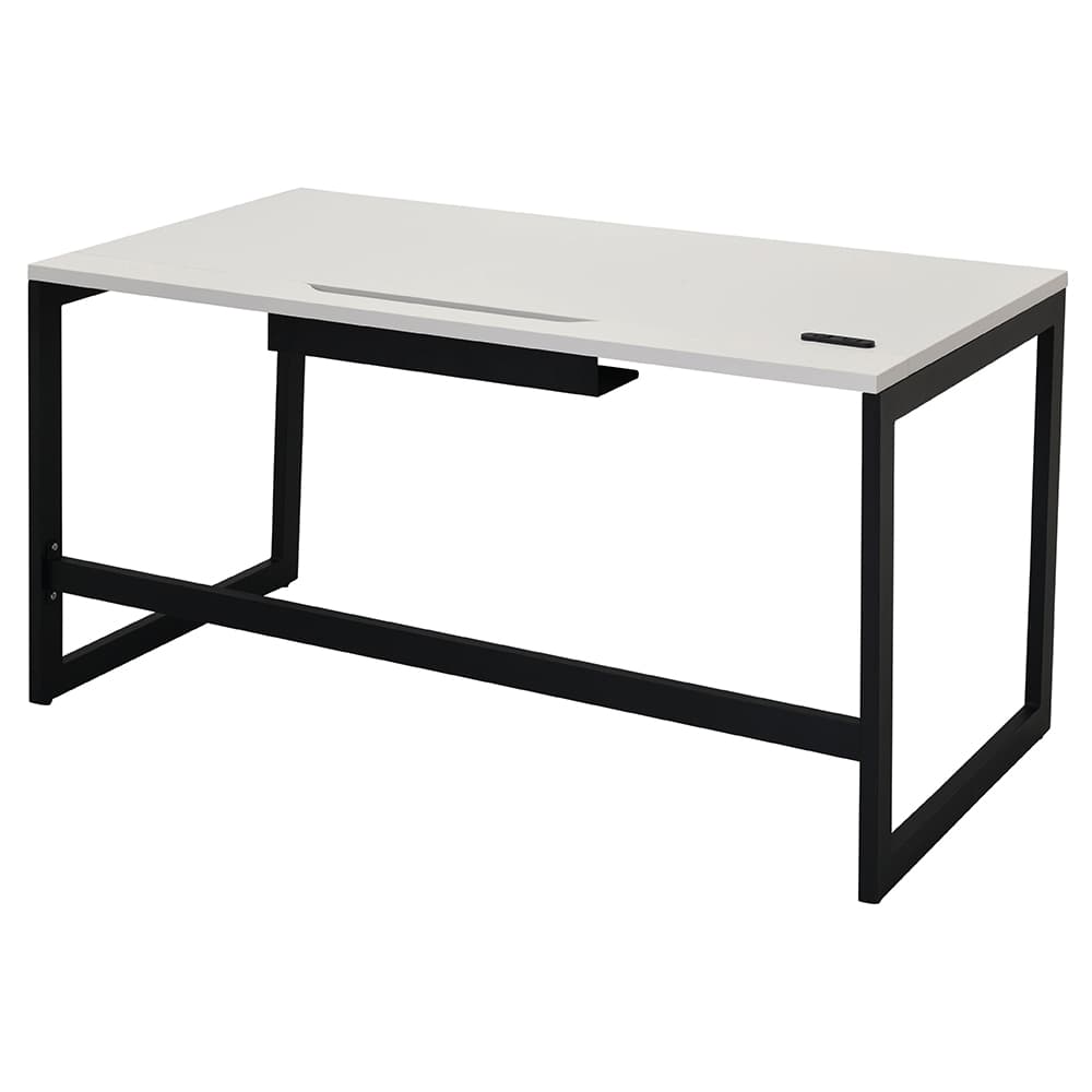 【法人様限定】送料無料 リスム デスク W1400×D700 ホワイト×ブラック脚 2ヶ口コンセント付き RFFLD-1470WH-BL - 画像 (2)