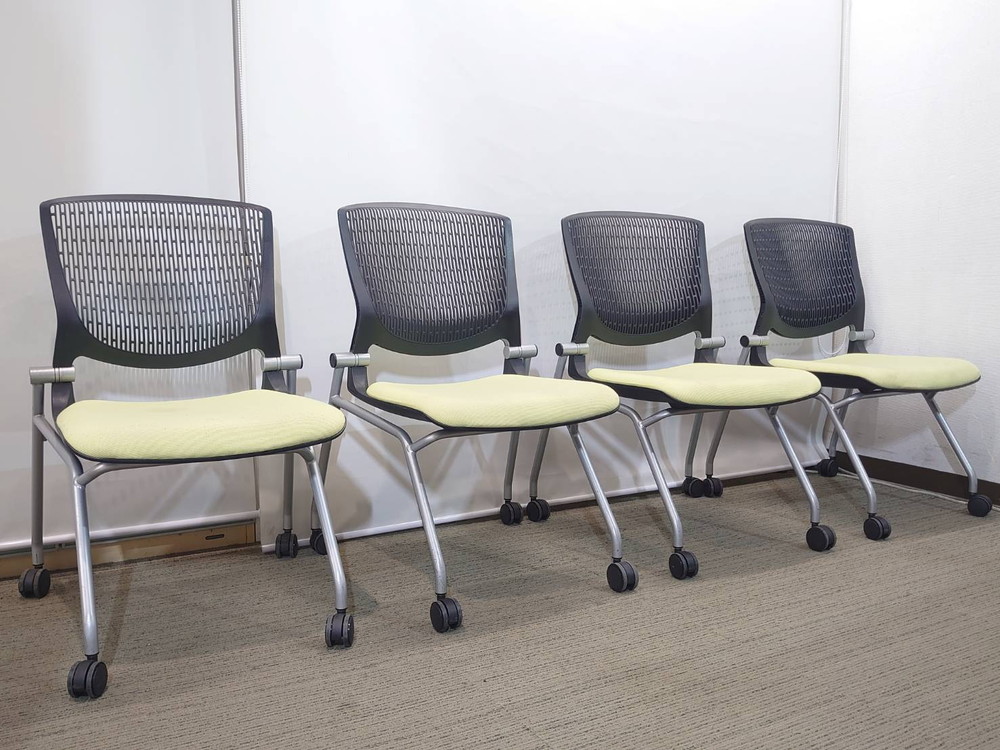 【送料無料 地域限定】 10脚セット オカムラ グラータ ネスティングチェア 平行スタックチェア ネスタブルチェア 会議チェア ミーティングチェア 折りたたみ椅子 会議椅子 会議イス 会議用イス 会議用チェア キャスター付き okamura 岡村製作所 Grata 8142GR 国産 【中古オフィス家具】【中古】 - 画像 (2)