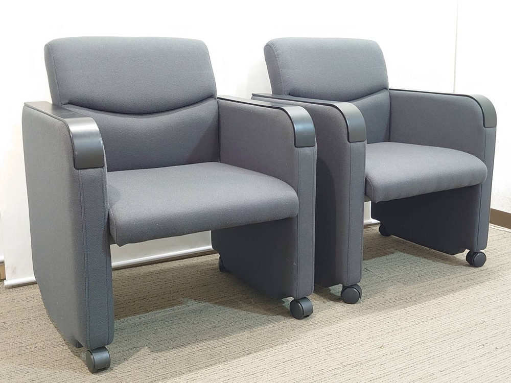 【送料無料 東京地区限定】 2点セット ソファ ソファセット 応接ソファ アームチェア 応接家具 1人掛けソファ キャスター付き ナイキ 【中古オフィス家具】【中古】 - 画像 (2)