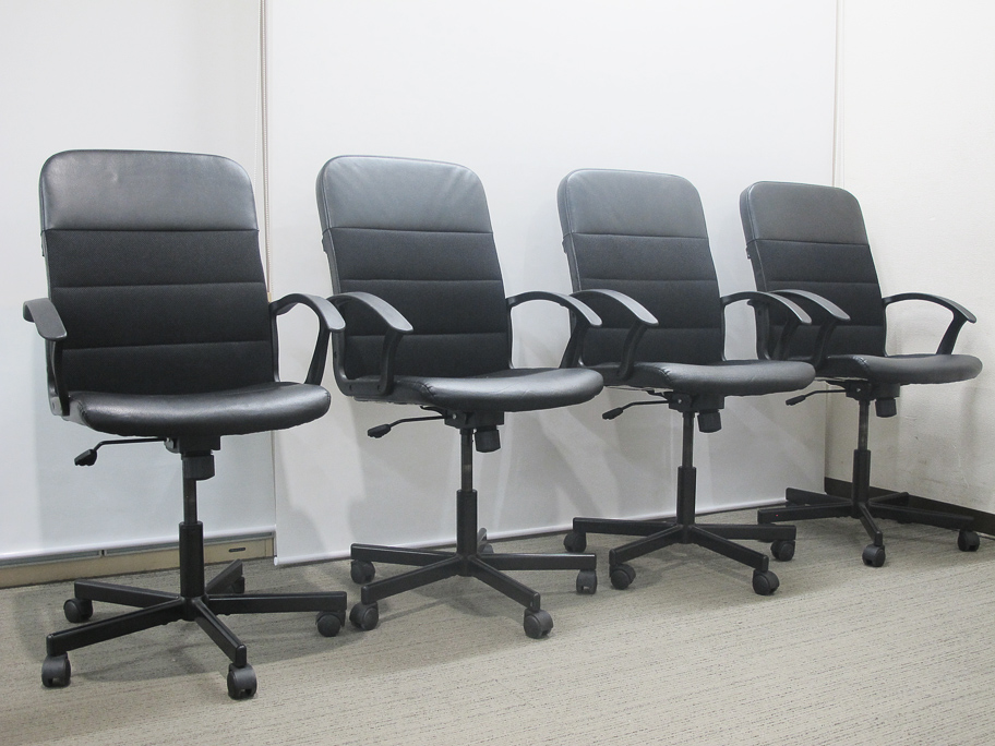 【店頭引き渡し限定】 6脚セット オフィスチェア デスクチェア PCチェア 回転チェア 事務チェア キャスターチェア 役員チェア 事務椅子 肘付き 合成皮革張り 【中古オフィス家具】 - 画像 (2)