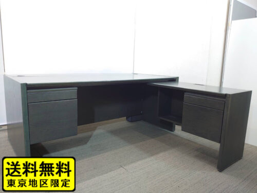 【送料無料 東京地区限定】 役員デスク エグゼクティブデスク 木製 L字 L型 社長デスク テーブル 片袖机 両袖机 役員机 オフィスデスク サイドワゴン サイドテーブル オカムラ 国産 【中古オフィス家具】【中古】