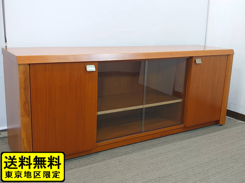 【送料無料 東京地区限定】ローボード 木製書庫 保管庫 キャビネット 収納庫 本棚 書棚 ガラス【中古オフィス家具】【中古】