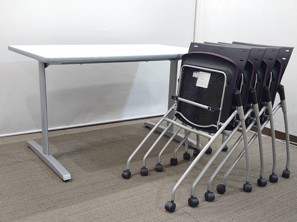 会議テーブル 会議用テーブル ミーティングテーブル 会議机 オカムラ W1200×D750×H700 ミーティングセット テーブル・チェアセット 会議チェア ミーティングチェア 会議イス イトーキ マノス 国産 【中古オフィス家具】【中古】 - 画像 (3)