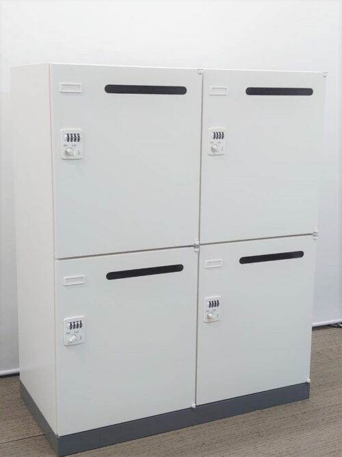 【大量入荷】生興 4人用 パーソナルロッカー 投函口付き メールボックス ホワイト ダイヤル錠 貴重品ロッカー メールロッカー モバイルロッカー 更衣ロッカー 2列2段 W900 D450 H1110 RW45-410P-D 4名用【中古オフィス家具】【中古】