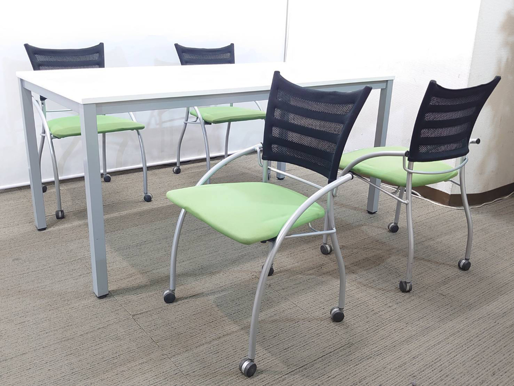 会議テーブル 会議用テーブル ミーティングテーブル ミーティングセット テーブル3色あり 会議チェア ネスタブルチェア 平行スタックチェア 有料オプションあり アクリル板 飛沫感染予防パネル 【中古オフィス家具】【中古】 - 画像 (2)