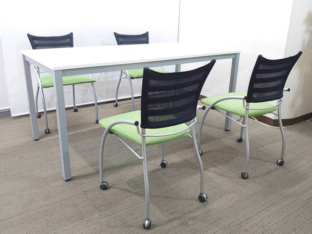 会議テーブル 会議用テーブル ミーティングテーブル ミーティングセット テーブル3色あり 会議チェア ネスタブルチェア 平行スタックチェア 有料オプションあり アクリル板 飛沫感染予防パネル 【中古オフィス家具】【中古】 - 画像 (3)