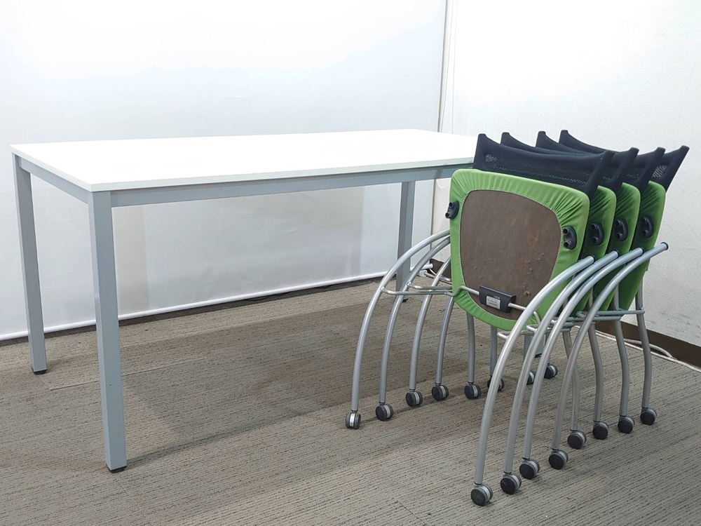 会議テーブル 会議用テーブル ミーティングテーブル ミーティングセット テーブル3色あり 会議チェア ネスタブルチェア 平行スタックチェア 有料オプションあり アクリル板 飛沫感染予防パネル 【中古オフィス家具】【中古】 - 画像 (4)