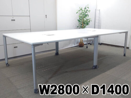 【送料無料 地域限定】大型会議テーブル W2800 コクヨ ワークソート ワークテーブル フリーアドレス 可動式 ミーティングテーブル 会議テーブル SDT-WS1414PAW 大型テーブル オフィステーブル OAテーブル 会議机 コードホール キャスター付き ワークデスク W1400×2台 角型 KOKUYO 国産 【中古オフィス家具】【中古】