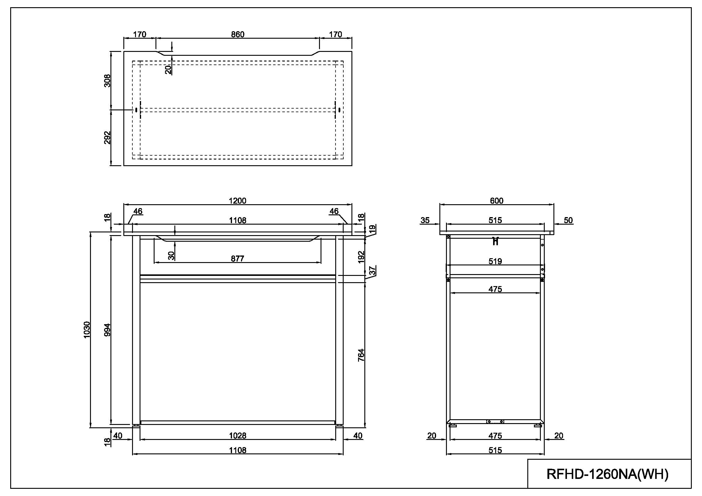 【法人様限定】ハイデスク W1200xD600 ホワイト RFHD-1260WH - 画像 (4)