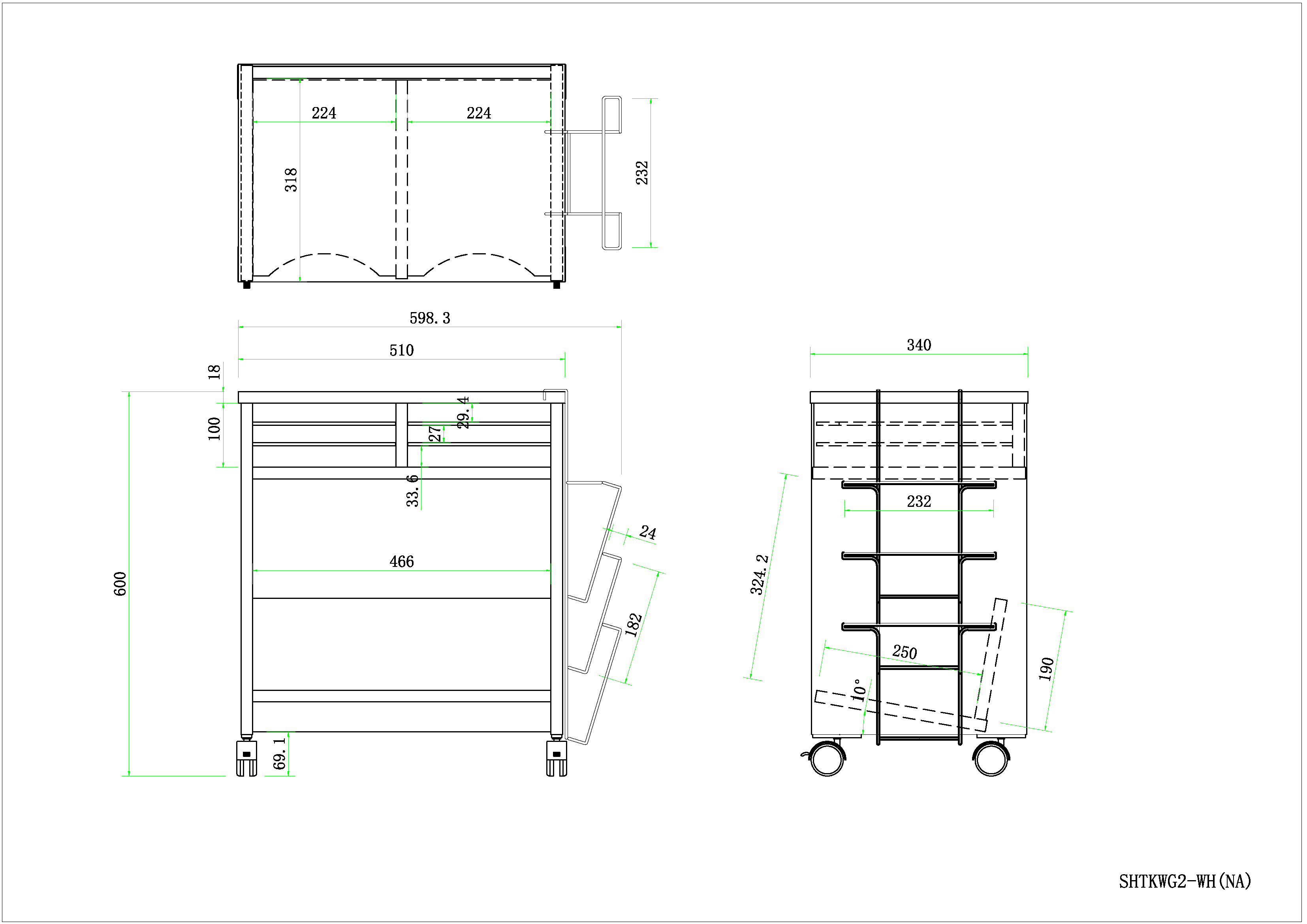 【法人様限定】送料無料 ノルム 木製収納ワゴン ロー 傾斜棚付 ナチュラル SHTKWG2-NA - 画像 (5)
