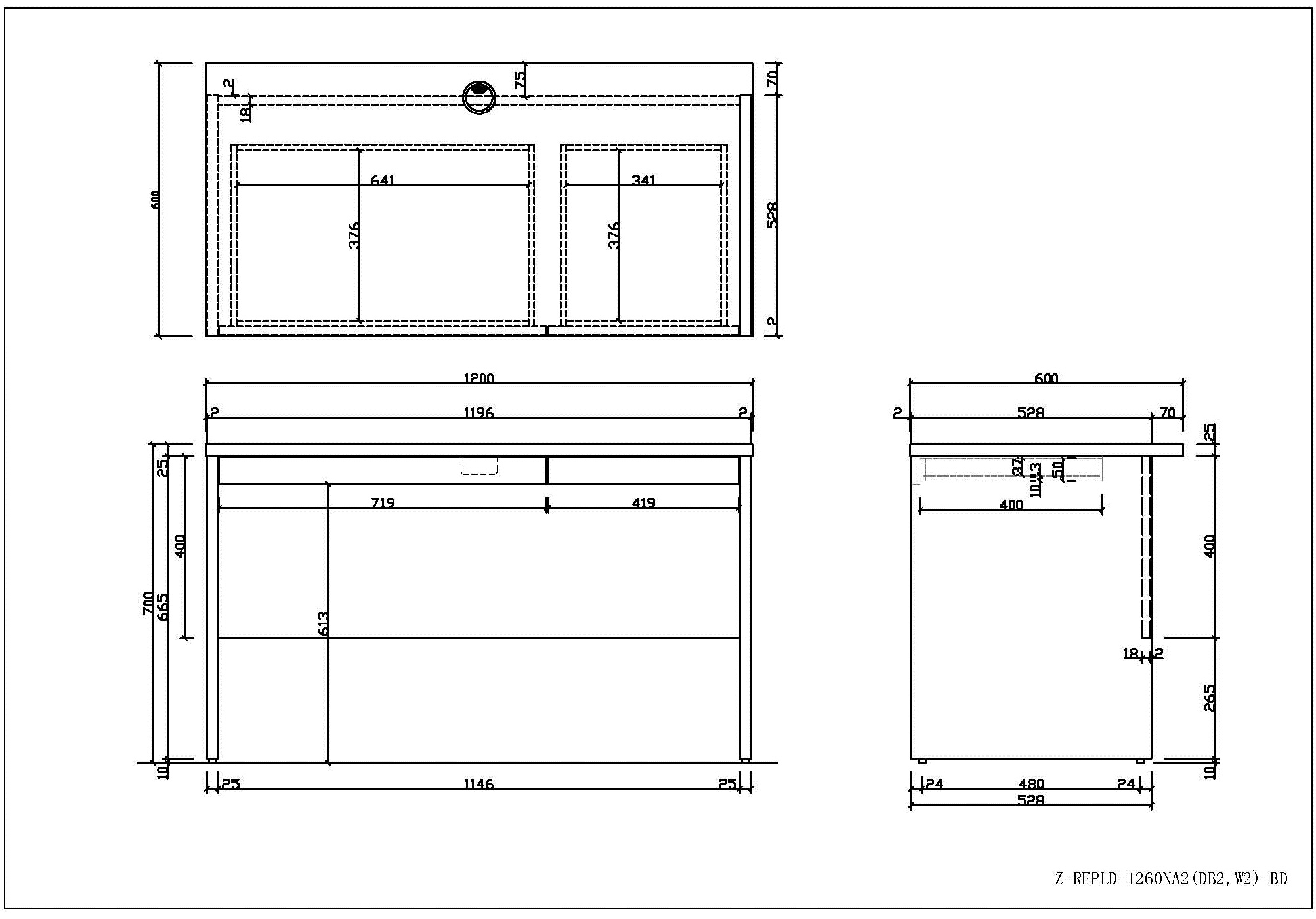 【法人様限定】送料無料 ノルム 木製デスクⅡ 引出付き W1200 ダーク Z-RFPLD-1260DB2-BD - 画像 (2)