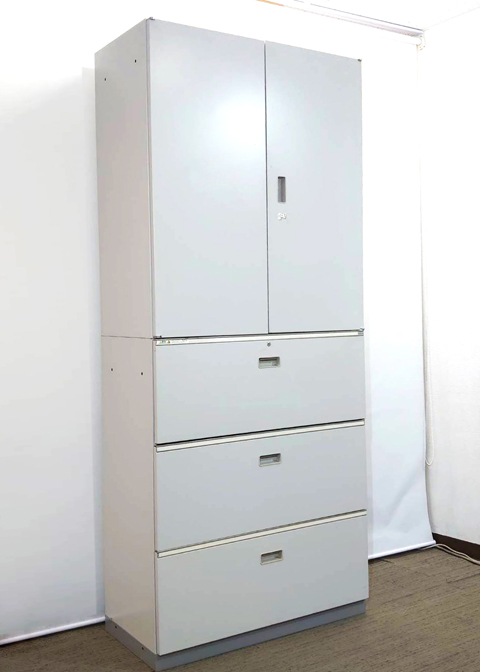 【大量入荷】美品 イトーキ シンライン 上下書庫 両開き書庫 ラテラル書庫 キャビネット 鍵付き ユニット書庫 本棚 書棚【中古オフィス家具】