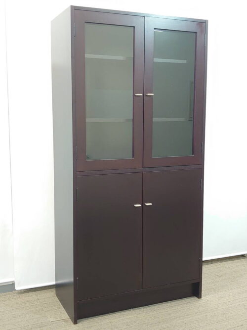 両開き書庫 役員書庫 収納庫 キャビネット 本棚 書棚 役員用収納家具 ガラス書庫 木製 エグゼクティブ家具 エグゼクティブファニチュア 木製書庫 【中古オフィス家具】【中古】