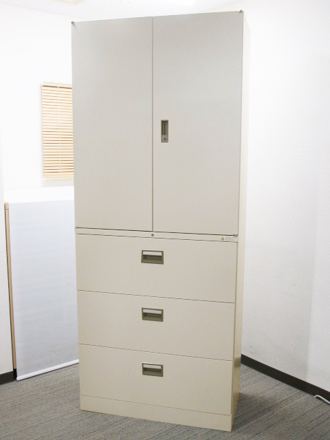 【格安】オカムラ 42 カギ付き 両開き書庫 ラテラル書庫 上下セット 収納庫 保管庫