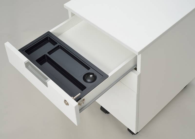 【法人様限定】送料無料 スチール脚デスク インサイドワゴン ホワイト GZCA-SLWH - 画像 (3)