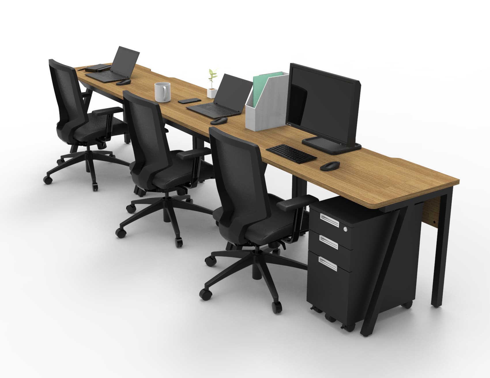 【法人様限定】送料無料 I shaped デスク W1200×D600 引出付き ウォルナット RFILD-1260DM-DR - 画像 (9)