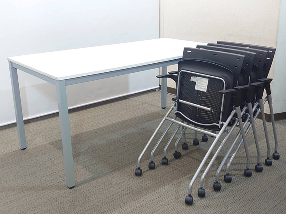 会議テーブル 会議用テーブル ミーティングテーブル ミーティングセット テーブル3色あり 会議チェア スタッキングチェア スタックチェア 有料オプションあり アクリル板 飛沫感染予防パネル RFヤマカワ イトーキ マノス【中古オフィス家具】【中古】 - 画像 (5)