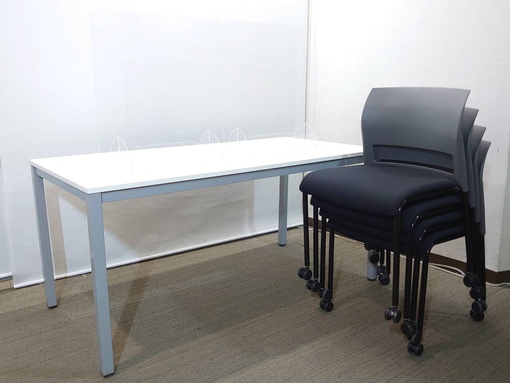 会議テーブル 会議用テーブル ミーティングテーブル ミーティングセット テーブル3色あり 会議チェア スタッキングチェア スタックチェア 有料オプションあり アクリル板 飛沫感染予防パネル 【中古オフィス家具】【中古】 - 画像 (4)
