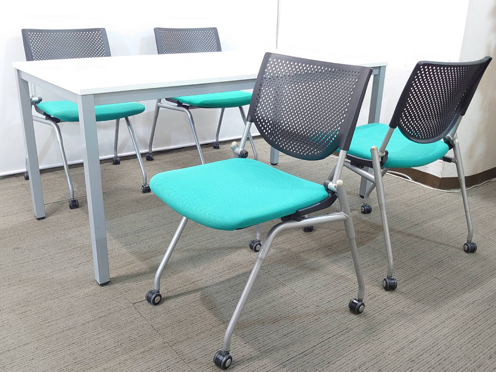 会議テーブル 会議用テーブル ミーティングテーブル ミーティングセット テーブル3色あり 会議チェア ネスタブルチェア 平行スタックチェア 有料オプションあり アクリル板 飛沫感染予防パネル 【中古オフィス家具】【中古】 - 画像 (2)