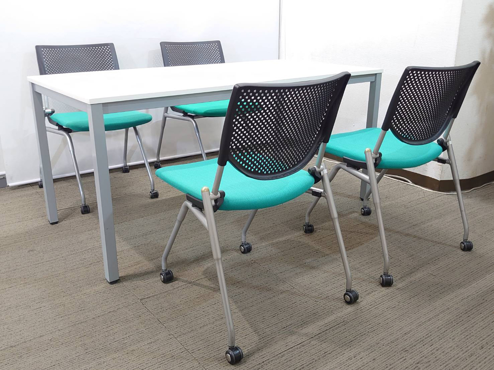 会議テーブル 会議用テーブル ミーティングテーブル ミーティングセット テーブル3色あり 会議チェア ネスタブルチェア 平行スタックチェア 有料オプションあり アクリル板 飛沫感染予防パネル 【中古オフィス家具】【中古】 - 画像 (3)