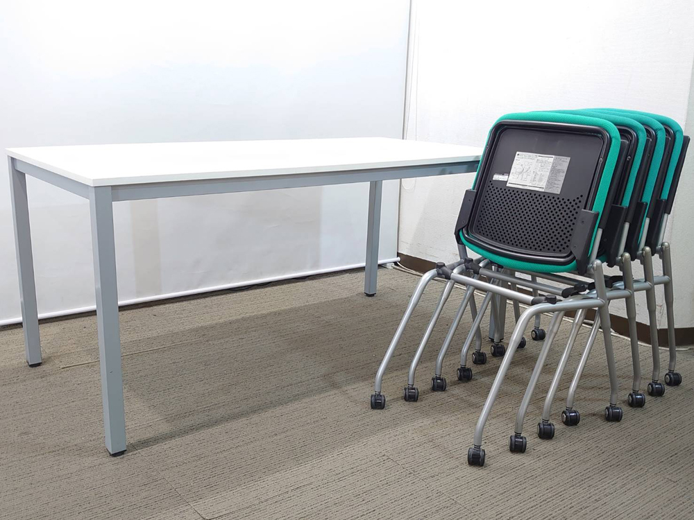 会議テーブル 会議用テーブル ミーティングテーブル ミーティングセット テーブル3色あり 会議チェア ネスタブルチェア 平行スタックチェア 有料オプションあり アクリル板 飛沫感染予防パネル 【中古オフィス家具】【中古】 - 画像 (4)