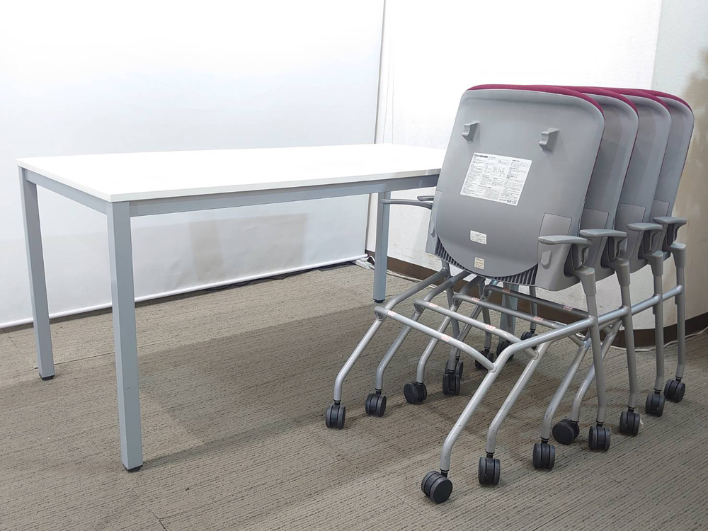 会議テーブル 会議用テーブル ミーティングテーブル ミーティングセット テーブル3色あり 会議チェア ネスタブルチェア 平行スタックチェア 有料オプションあり アクリル板 飛沫感染予防パネル 【中古オフィス家具】【中古】 - 画像 (4)