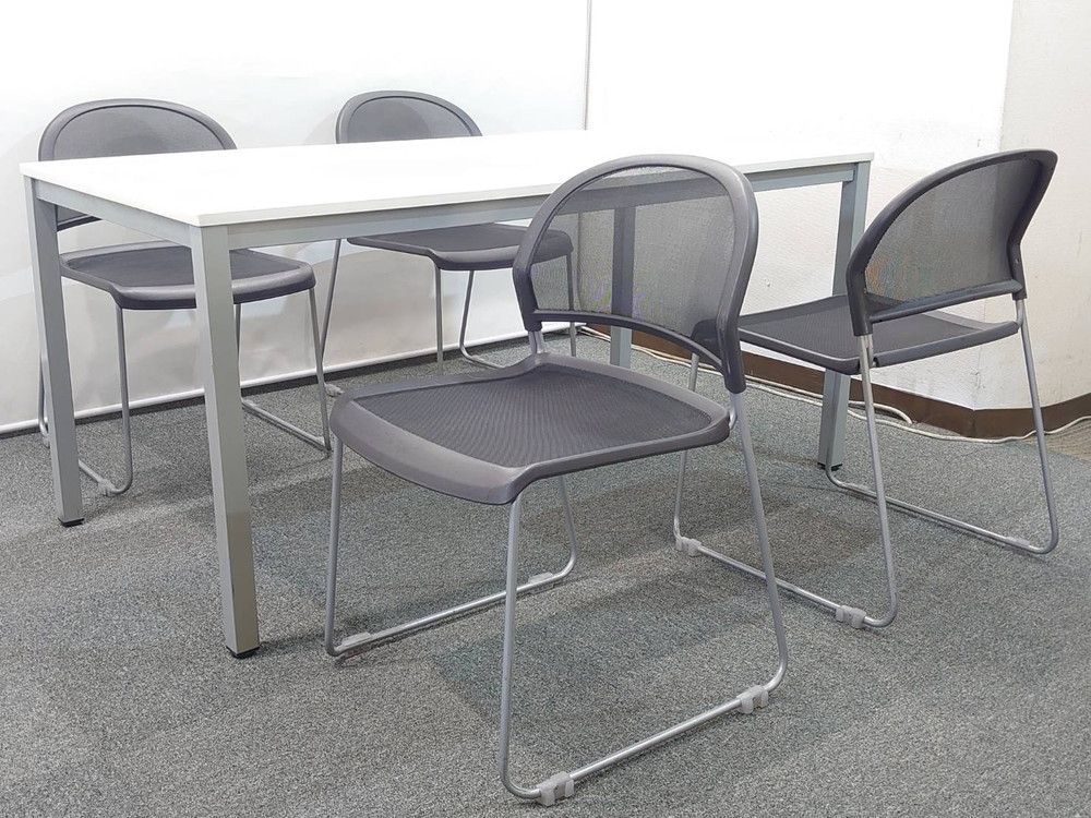 会議テーブル 会議用テーブル ミーティングテーブル ミーティングセット テーブル3色あり 会議チェア ネスタブルチェア 平行スタックチェア 有料オプションあり アクリル板 飛沫感染予防パネル 【中古オフィス家具】【中古】 - 画像 (2)