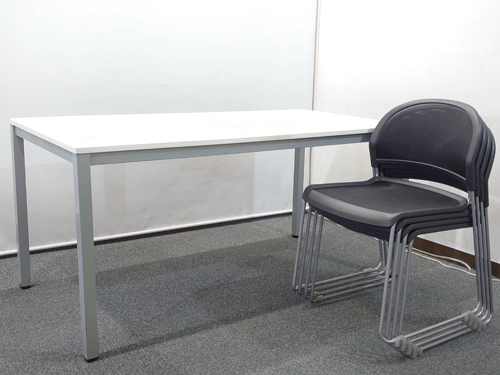 会議テーブル 会議用テーブル ミーティングテーブル ミーティングセット テーブル3色あり 会議チェア ネスタブルチェア 平行スタックチェア 有料オプションあり アクリル板 飛沫感染予防パネル 【中古オフィス家具】【中古】 - 画像 (4)