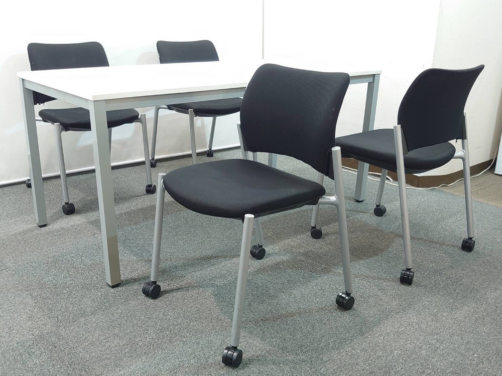 会議テーブル 会議用テーブル ミーティングテーブル ミーティングセット テーブル3色あり 会議チェア スタッキングチェア スタックチェア 有料オプションあり アクリル板 飛沫感染予防パネル 【中古オフィス家具】【中古】 - 画像 (2)