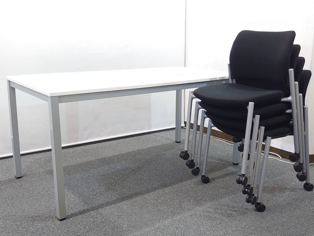 会議テーブル 会議用テーブル ミーティングテーブル ミーティングセット テーブル3色あり 会議チェア スタッキングチェア スタックチェア 有料オプションあり アクリル板 飛沫感染予防パネル 【中古オフィス家具】【中古】 - 画像 (4)