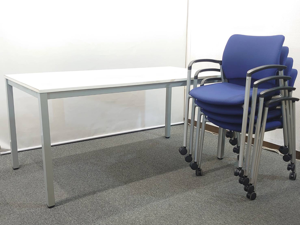 会議テーブル 会議用テーブル ミーティングテーブル ミーティングセット テーブル3色あり 会議チェア スタッキングチェア スタックチェア 有料オプションあり アクリル板 飛沫感染予防パネル RFヤマカワ オカムラ 岡村製作【中古オフィス家具】【中古】 - 画像 (4)