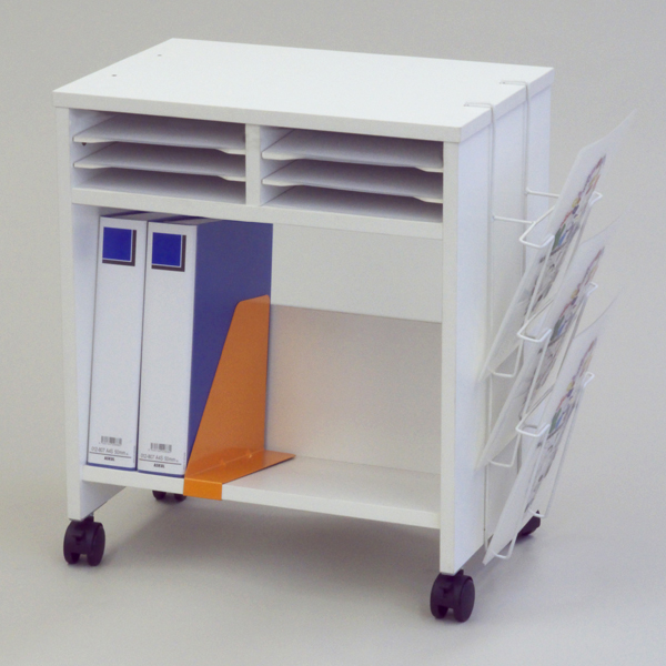 【法人様限定】送料無料 ノルム木製収納ワゴン ロー 傾斜棚付 ホワイト SHTKWG2-WH - 画像 (3)