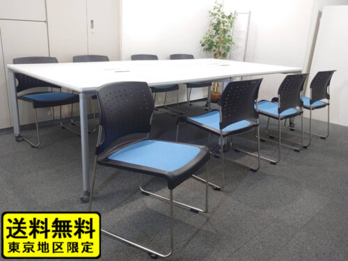【送料無料 地域限定】 8人用 フリーアドレス 会議チェア 会議セット コクヨ 大型会議テーブル 大型テーブル W4200 ワークテーブル ワークソート フリアド W1400×2台 可動式 ミーティングテーブル 会議テーブル 平机 SDT-WS1414PAW ミーティングチェア スタッキングチェア プレド 【中古オフィス家具】【中古】