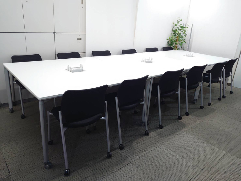12人用 フリーアドレス 会議セット コクヨ ワークテーブル ワークソート フリアド W1400×3台 可動式 ミーティングテーブル 会議テーブル SDT-WS1414PAW オカムラ 会議チェア ミーティングチェア スタックチェア 【中古オフィス家具】【中古】 - 画像 (5)