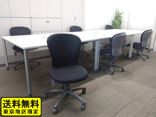 6人用 フリーアドレス デスクセット コクヨ ワークソート ワークテーブルセット フリアド W1400×3台 可動式 オフィステーブル ミーティングテーブル 会議テーブル 多目的テーブル 平机 SDT-WS1414PAW 開業セット 国産 【中古オフィス家具】【中古】