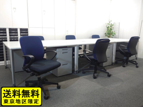 【送料無料 地域限定】 ６人用 フリーアドレス デスクセット コクヨ ワークソート ワークテーブルセット W1400×３台 フリアド 平机 片袖机 可動式 オフィステーブル ミーティングテーブル 会議テーブル 多目的テーブル SDT-WS1414PAW 開業セット 国産 【中古オフィス家具】【中古】