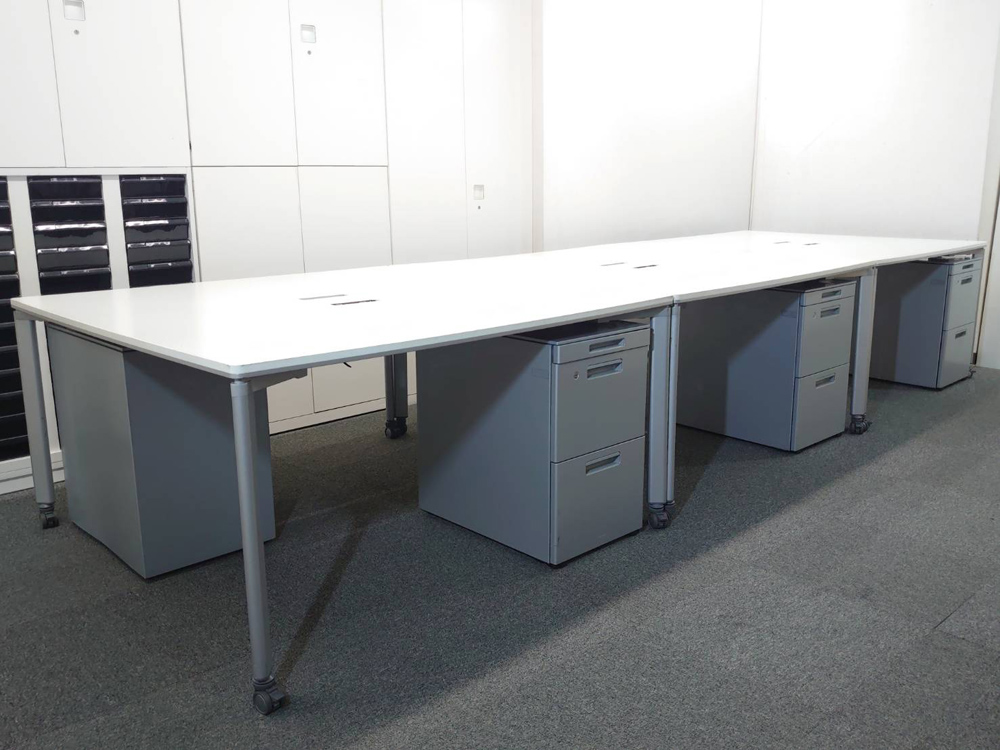 【送料無料 地域限定】 6人用 フリーアドレス デスクセット コクヨ ワークソート ワークテーブルセット W1400×3台 フリアド 平机 片袖机 可動式 オフィステーブル ミーティングテーブル 会議テーブル 多目的テーブル SDT-WS1414PAW 開業セット 国産 【中古オフィス家具】【中古】 - 画像 (5)