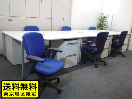 【送料無料 地域限定】 6人用 フリーアドレス デスクセット コクヨ ワークソート ワークテーブルセット W1400×3台 フリアド 平机 片袖机 可動式 オフィステーブル ミーティングテーブル 会議テーブル 多目的テーブル SDT-WS1414PAW 開業セット 国産 オフィス家具セット 【中古オフィス家具】【中古】