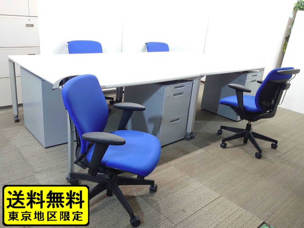 【送料無料 地域限定】 4人用 フリーアドレス デスクセット コクヨ ワークソート ワークテーブルセット W1400×2台 フリアド 平机 片袖机 可動式 オフィステーブル ミーティングテーブル 会議テーブル 多目的テーブル SDT-WS1414PAW 開業セット 国産 【中古オフィス家具】【中古】