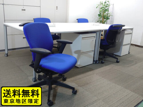 【送料無料 地域限定】 4人用 フリーアドレス デスクセット コクヨ ワークソート ワークテーブルセット W1400×2台 可動式 フリアド 平机 片袖机 オフィステーブル ミーティングテーブル 会議テーブル 多目的テーブル SDT-WS1414PAW 開業セット 国産 【中古オフィス家具】【中古】