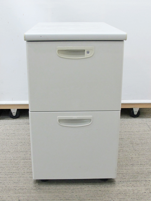 袖机 脇机 2段 サイドワゴン デスクワゴン カギ付き 鍵付き 事務ワゴン 延長ワゴン サイドデスク 延長デスク スチールワゴン ナイキ NAIKI ネオス 【中古オフィス家具】【中古】 - 画像 (2)