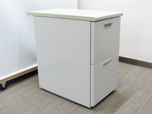 袖机 脇机 2段 サイドワゴン デスクワゴン カギ付き 鍵付き 事務ワゴン 延長ワゴン サイドデスク 延長デスク スチールワゴン ナイキ NAIKI ネオス 【中古オフィス家具】【中古】 - 画像 (3)