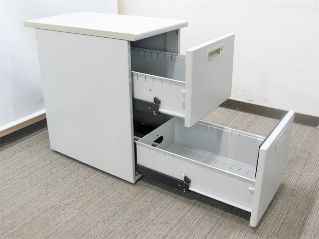 袖机 脇机 2段 サイドワゴン デスクワゴン カギ付き 鍵付き 事務ワゴン 延長ワゴン サイドデスク 延長デスク スチールワゴン ナイキ NAIKI ネオス 【中古オフィス家具】【中古】 - 画像 (4)